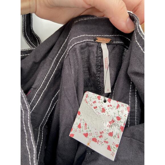 Free People London Town Overall Tie Shoulder Strap Button Front Black Dress NWT - Picture 5 of 6